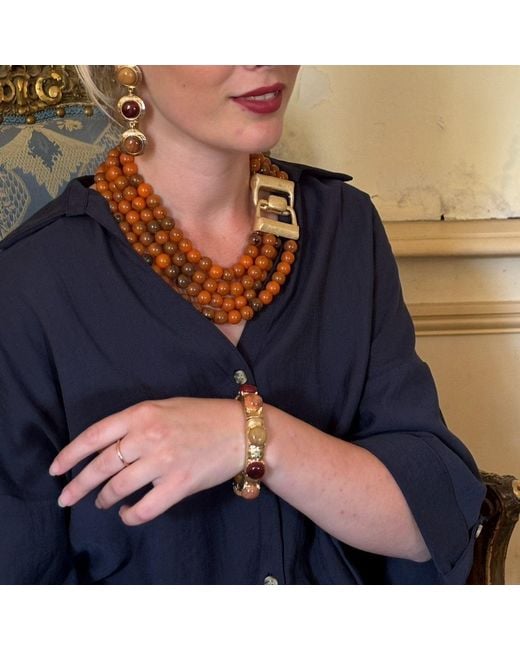 Michael Nash Jewelry Metallic Neutrals Blair Multi Stone Carnelian And Amber Resin Stone Bangle