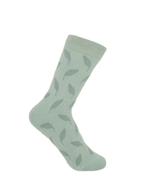 Peper Harow - Made in England Green Mint & Cream Leaf Socks Two Pack