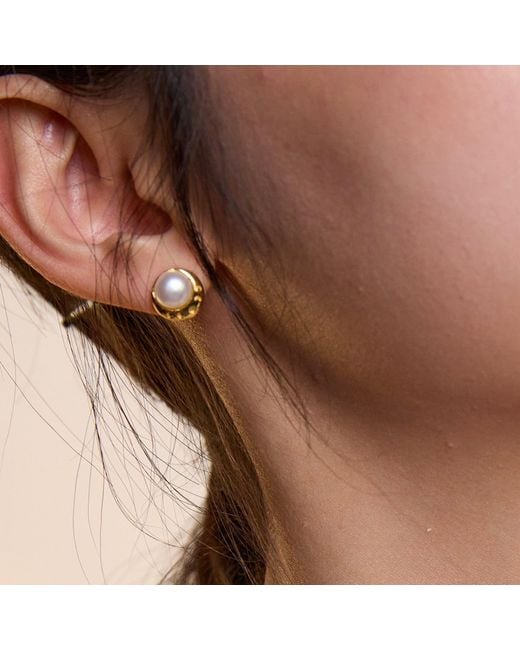 Aurozia Blue Moonlit Grace Lunar Phase& Pearl Moon Vermeil Minimalist Pearl Stud Earrings