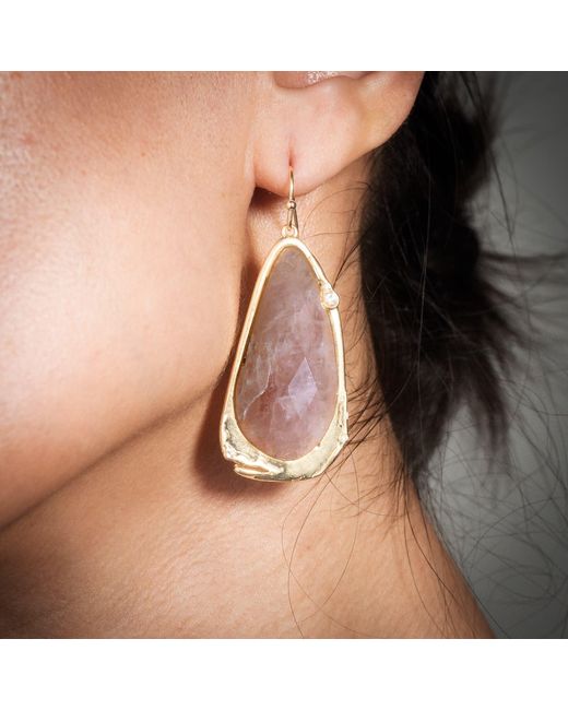 Rare Matters Jewelry Brown Fluid Teardrop Strawberry Quartz Statement Earrings