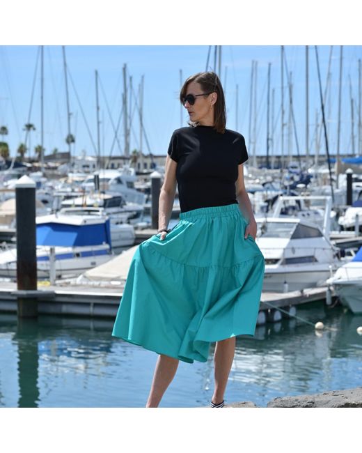 Frock Tales Blue Tahiti Midi Skirt With Pockets