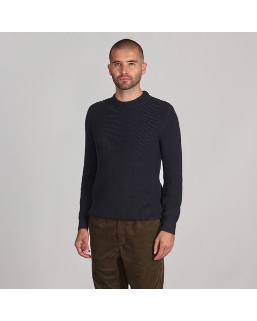 Paul James Knitwear Blue Midweight Cotton Fisherman Rib Noah Jumper for men
