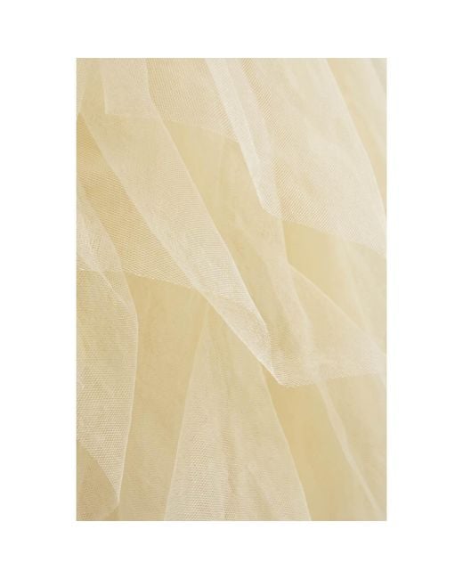 Modenaire Natural Sheer Tulle Blouse Featuring Cascading Ruffles