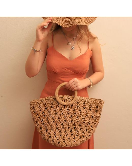 Springmoonatelier Brown Handmade Raffia Lady Handbag