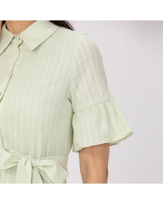 Smart and Joy Green Fit-And-Flare Tiered Ruffles Mini Shirt-Dress