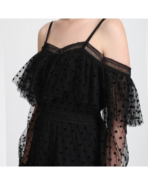 Smart and Joy Black Negligee Style Dress In Polka Dot Tulle