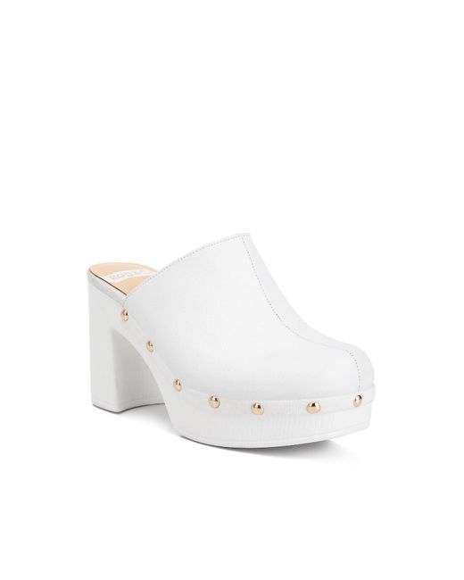 Rag & Co White Benji Recycled Leather Clogs In