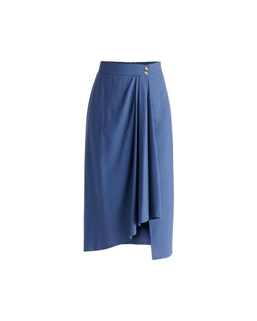 Paisie Blue Draped Wrap Midi Skirt