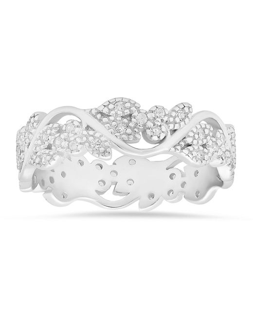 Kylie Harper White Sterling Vintage Floral Diamond Cz Band Ring