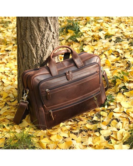 Touri Brown Genuine Leather Briefcase With Multiple Pockets for men