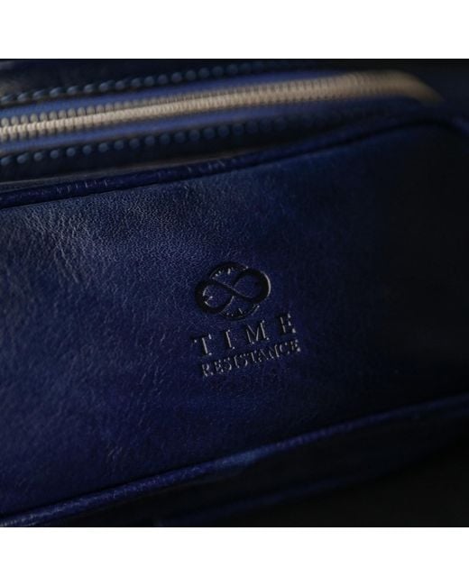 Time Resistance Blue Leather Sling Bag Belly Bag for men