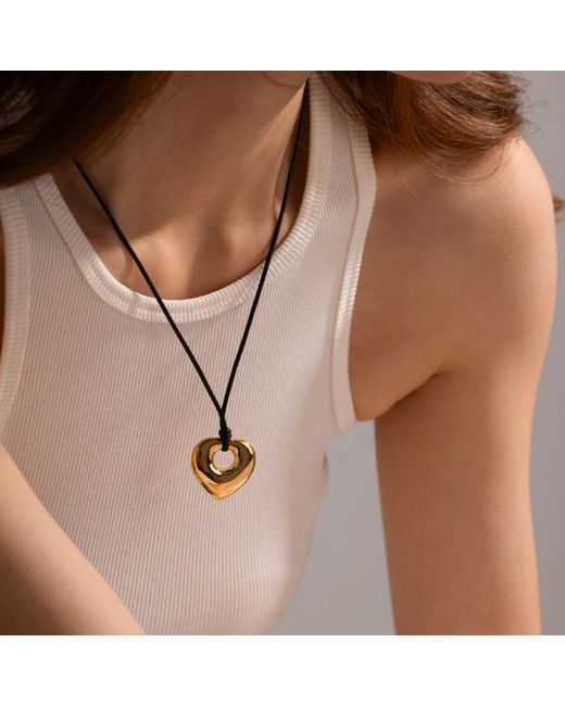 Olivia Le Metallic Heart Medallion Rope Necklace