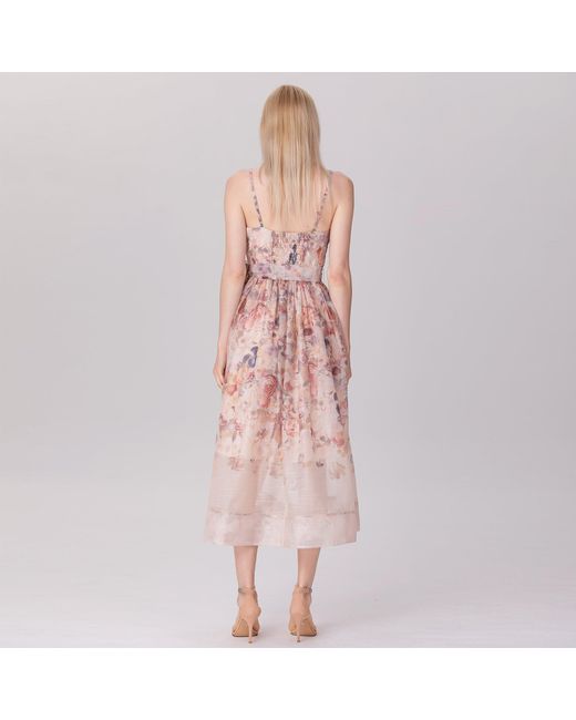 Smart and Joy Pink Neutrals Flower Print Organza Strappy Dress