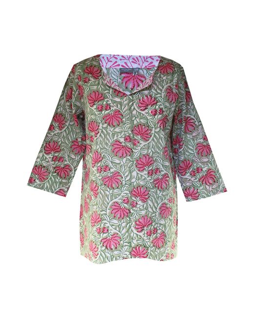 Lime Tree Design Blue Block Printed Tunic Top Floral