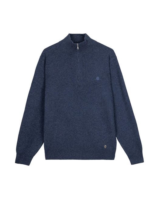 Bel Cashmere Blue Cashmere Half-Zip Denim Sweater for men