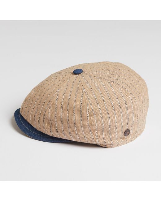 Dasmarca Hats Blue Neutrals Lloyd Stripe Peaked Summer Italian Linen Bakerboy Newsboy Cap for men
