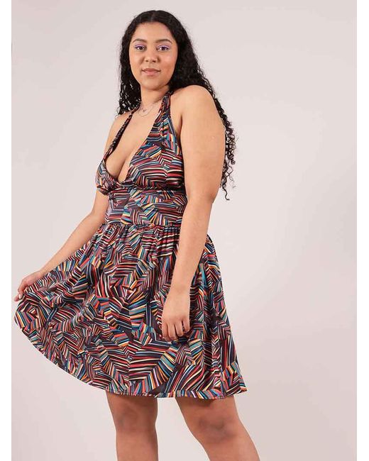 blonde gone rogue Multicolor Beachy Halter Neck Mini Dress, Upcycled Viscose