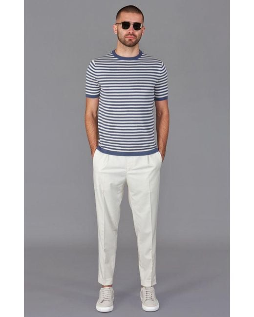 Paul James Knitwear Blue Mens Ultra-fine Cotton Miguel Knitted Breton T-shirt for men