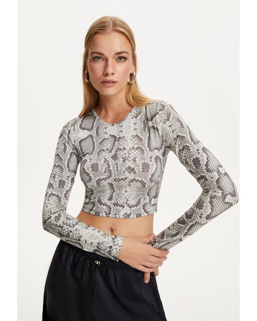 Nocturne White Silver Snake Printed Crop Top