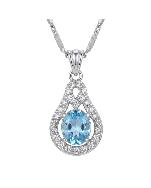 Modenaire Metallic Light Sapphire Teardrop Crystal Pendant Necklace