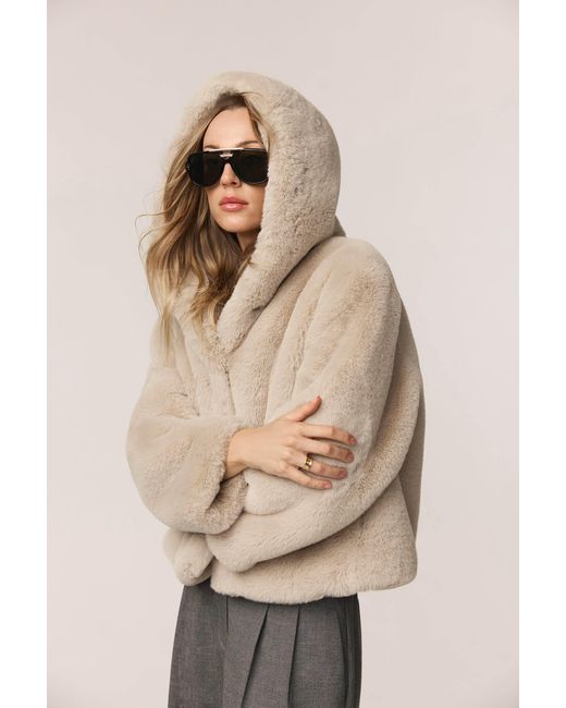 ISSY LONDON White Neutrals Jade Hooded Luxe Recycled Vegan Faux Fur Jacket Neutral