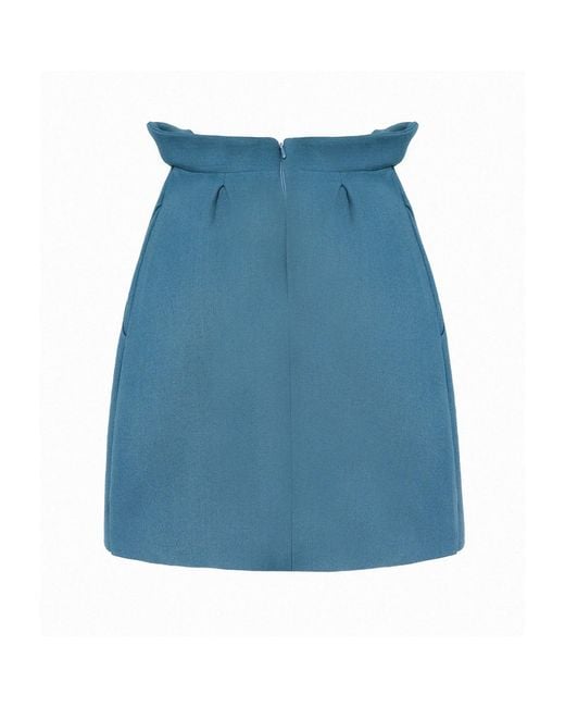 AVENUE No.29 Blue Wool Blend Wrap Mini Skirt