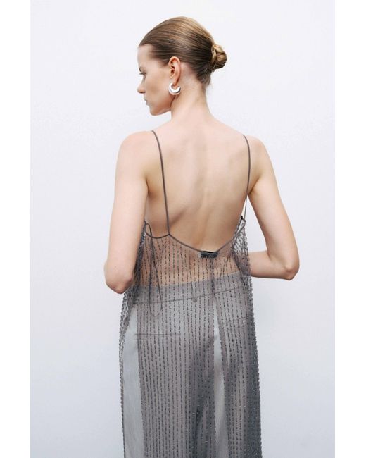 Nocturne Gray Anthracite Bead Embroidered Maxi Vest