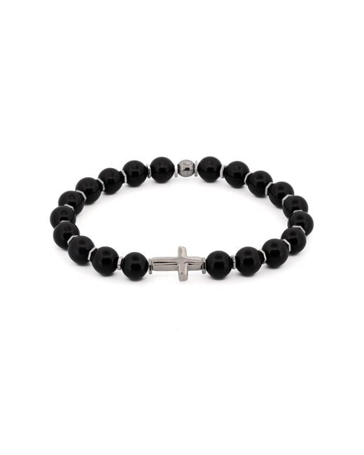 Ebru Jewelry Black Sterling Cross Onyx Beaded Bracelet for men