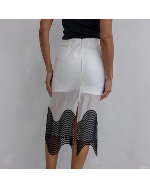 London Atelier Byproduct Gray Sheer Pencil Skirt With Embroidery
