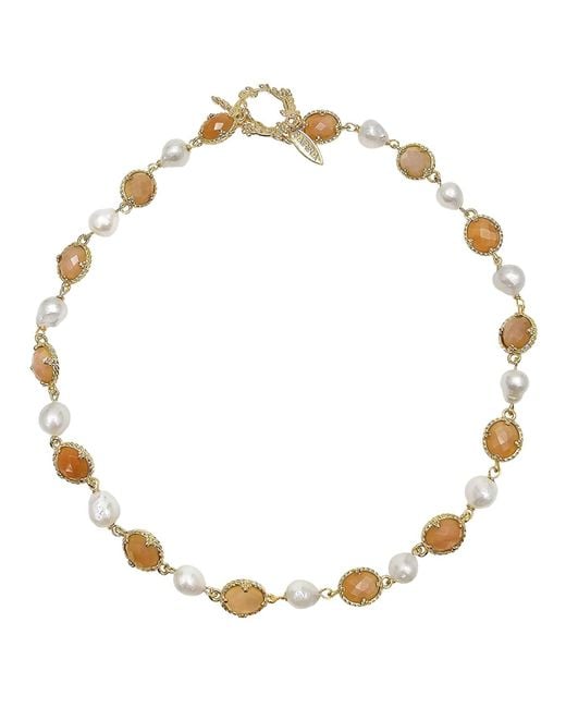 Farra Metallic Freshwater Pearls With Moonstone Statement Necklace