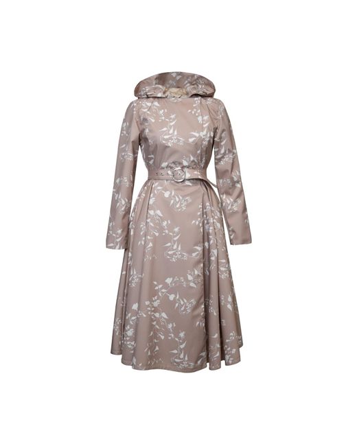 RainSisters Gray Beige Trench Coat For Spring With White Floral Print: Powder Dream
