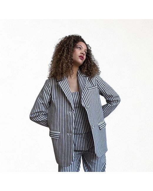 London Atelier Byproduct Gray Striped Tailored Blazer