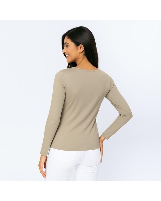 Conquista Gray Neutrals Sand Long Sleeve Faux Wrap Top