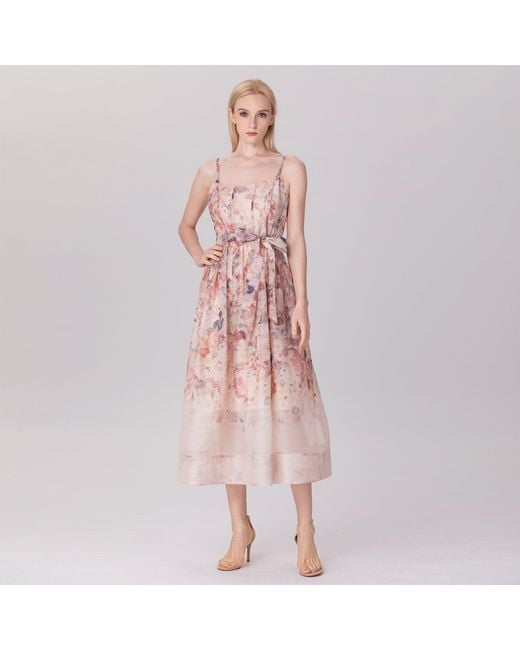Smart and Joy Pink Neutrals Flower Print Organza Strappy Dress