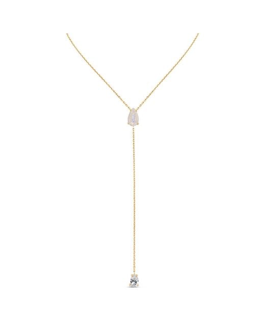 SALLY SKOUFIS White Pure Lariat With Natural Moonstone & Made Cz Diamond Stimulant
