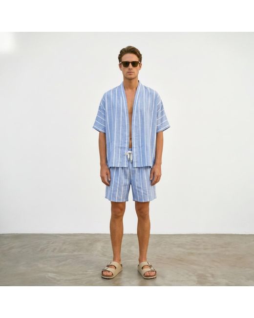 ORIGIN OF HEARTS Blue Valerie Nautical Stripe Resort Kimono Set for men