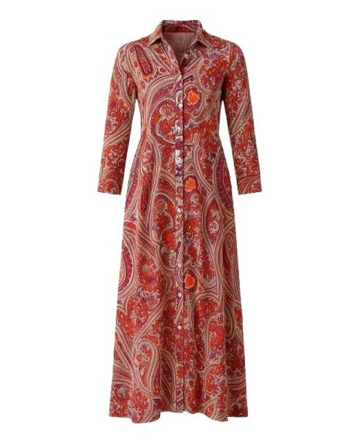 Conquista Red Print Maxi Dress With Buttons