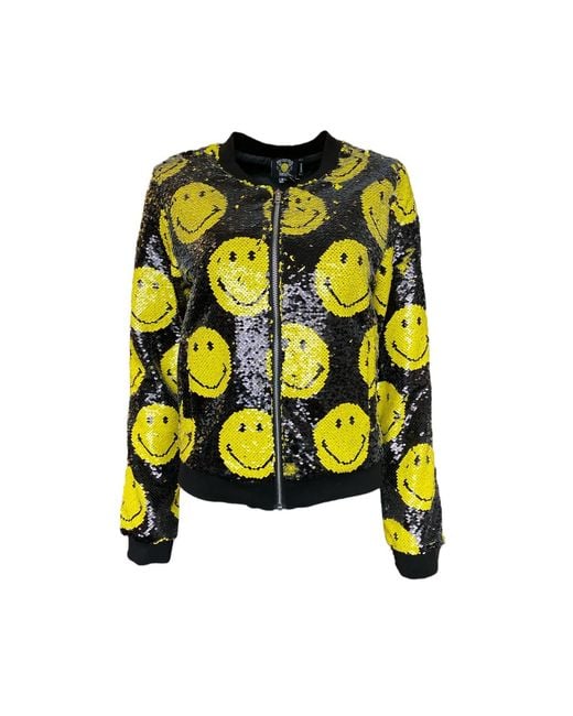 Any Old Iron Yellow Smiley Reversible Sequin Bomber Jacket for men