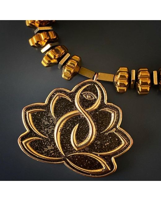 Ebru Jewelry Metallic Flower Of Life Hematite Beaded Bracelet