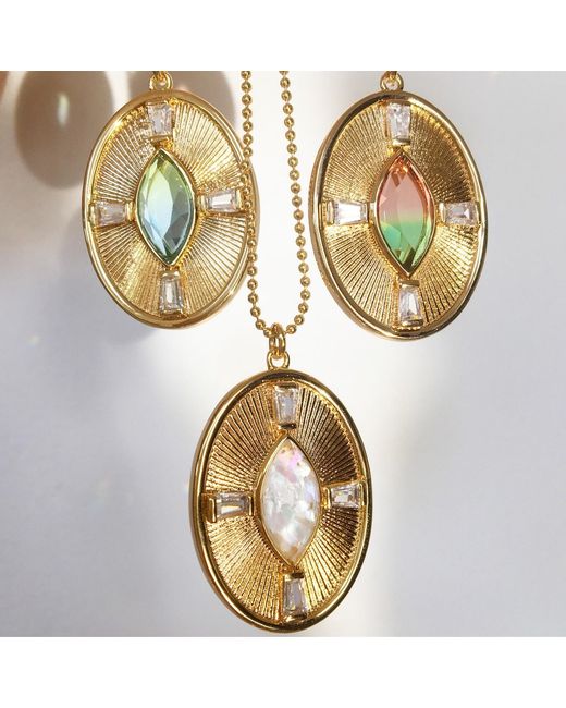 Glamrocks Jewelry Metallic Sunray Necklace- Ocean Quartz