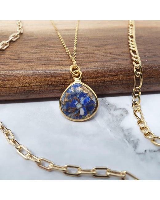 Harfi Blue Vermeil Plated Lapis Lazuli September Birthstone Pendant Necklace