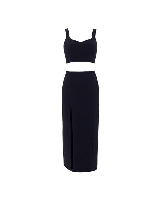 Nomi Fame Blue Noara Midi Front Slit Skirt Set