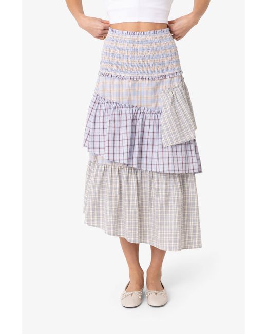 Amy Lynn Gray Thea Multi Check Smocked Tiered Skirt