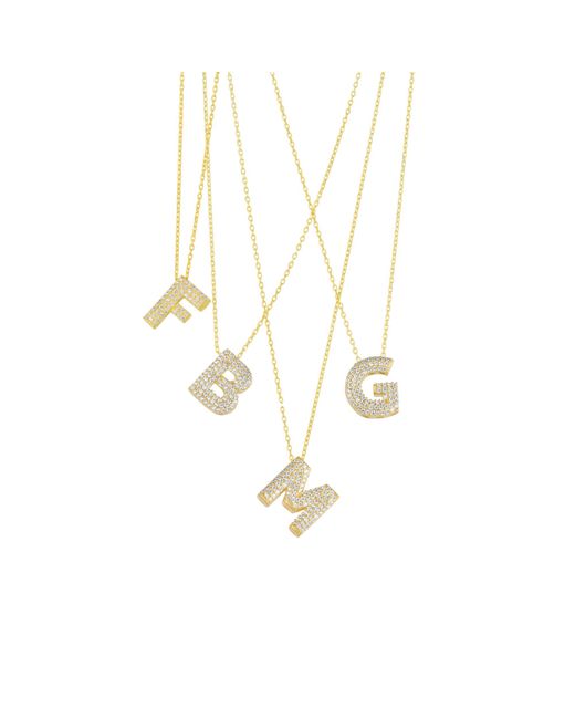 Spero London Metallic Pave Balloon Bubble Initial Necklace Alphabet Pendant Sterling Vermeil
