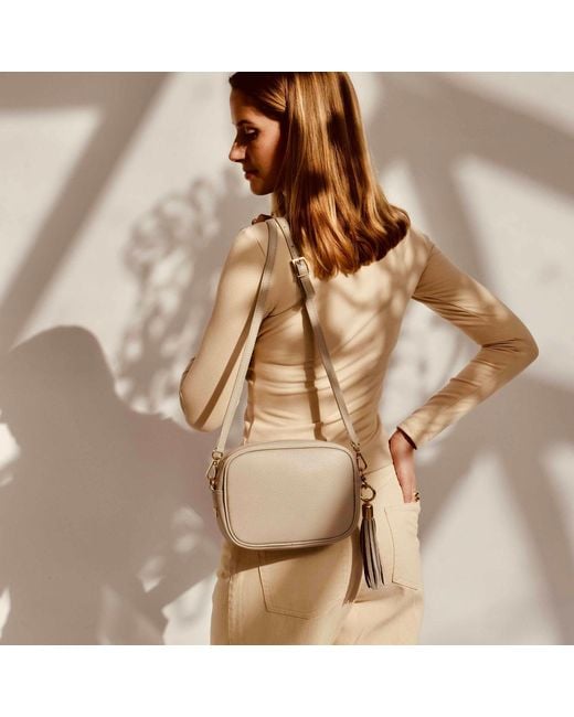 Apatchy London Natural Neutrals The Tassel Stone Leather Crossbody Bag