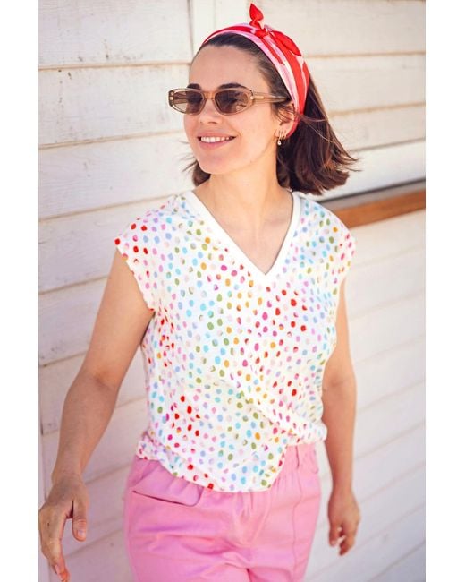 Sugarhill White Ariana V-Neck Tank T Shirt, Pebbles
