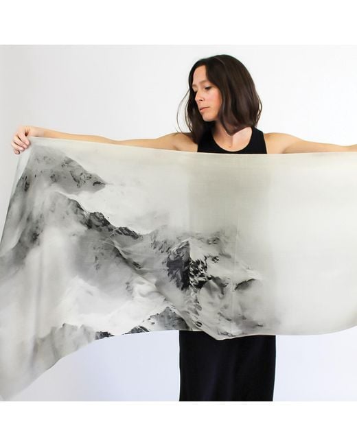 Zenzee Gray Cashmere & Wool Nature Scarf — Mountains