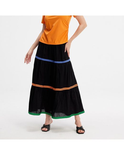 Smart and Joy Black Tiered Ruffles Bohemian Flared Skirt