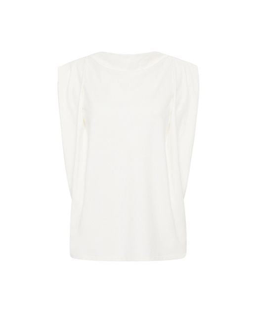 Lendrop Studios White Camillia Draped Organic Cotton T-Shirt