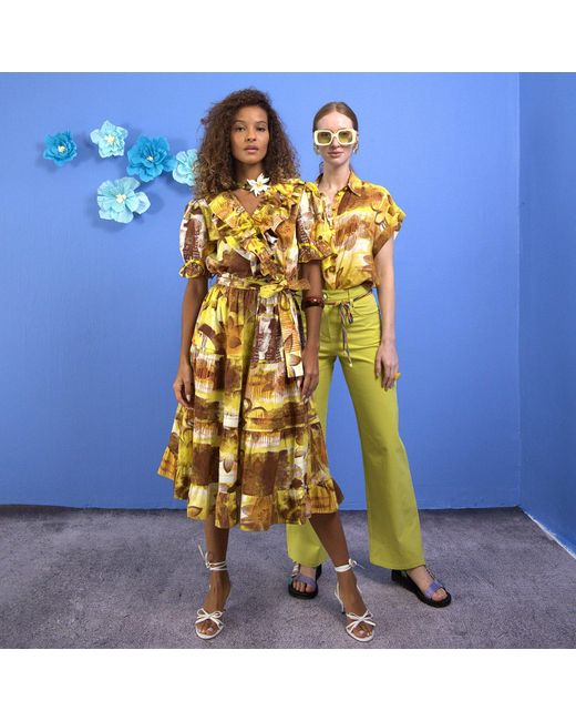 Lalipop Design Metallic Abstract Floral Stretch Cotton Midi Dress